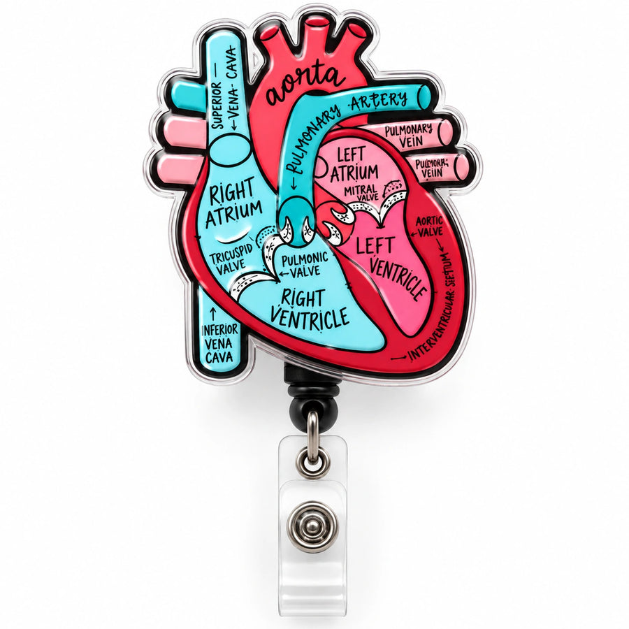 THRADS Anatomical Heart Badge Reel™ — Acrylic Medical ID Clip
