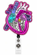 THRADS Pink Glitter Heart Anatomy Badge Reel™ — Acrylic Medical ID Clip