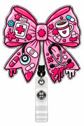 THRADS Pink Nurse Bow Badge Reel™ — Acrylic Medical ID Clip