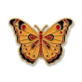 Orange, red and black butterfly enamel metal brooch with gold-tone outline