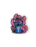 Pink and blue alien character duo enamel metal brooch