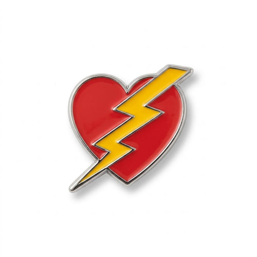 Red heart with yellow lightning bolt enamel metal brooch