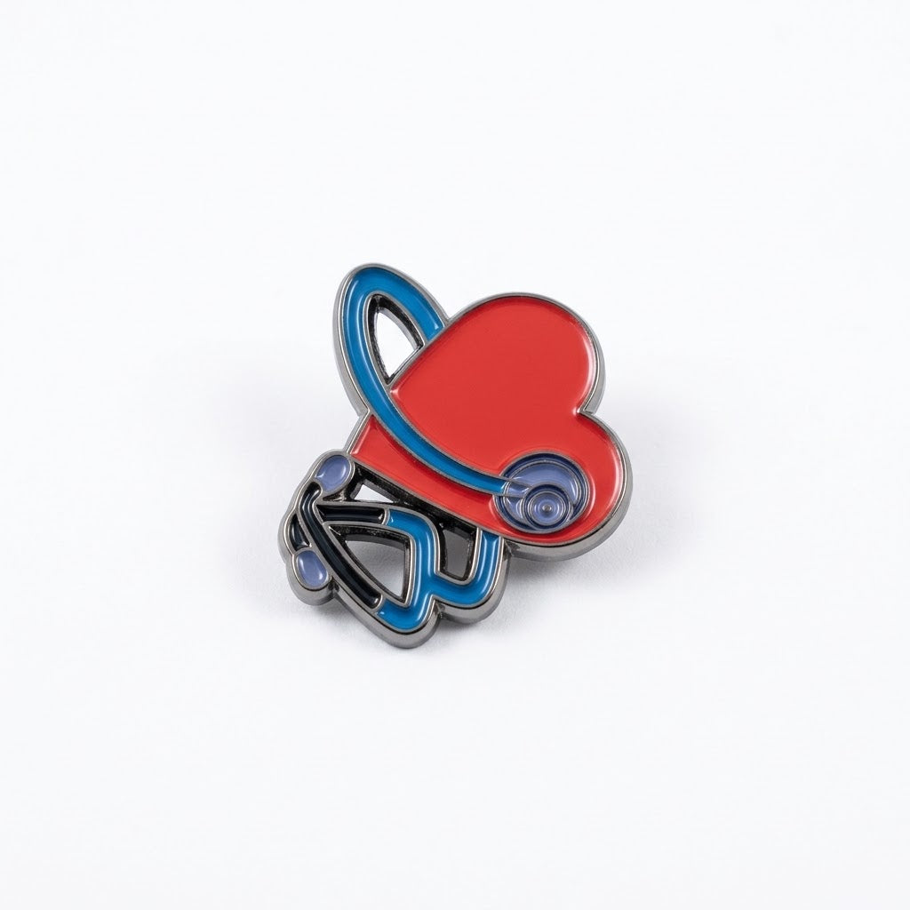 THRADS stethoscope heart phone sticker in red, blue and silver zinc alloy with enamel finish