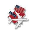 USA visa and American flag with airplane enamel metal brooch